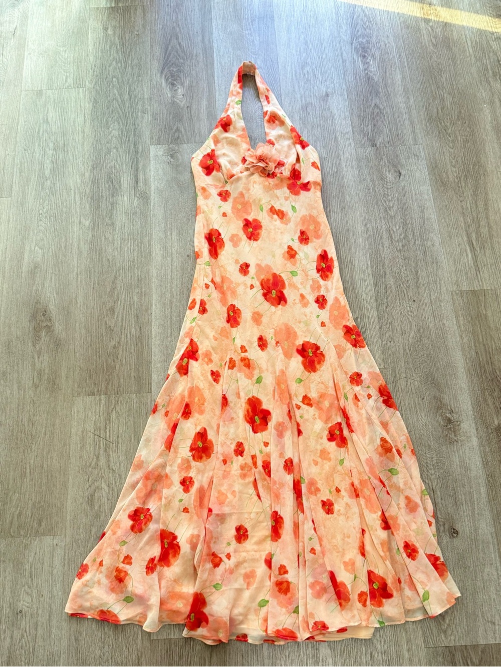 astra the lable yasmeen orange floral halter deep v-neck maxi summer dress small